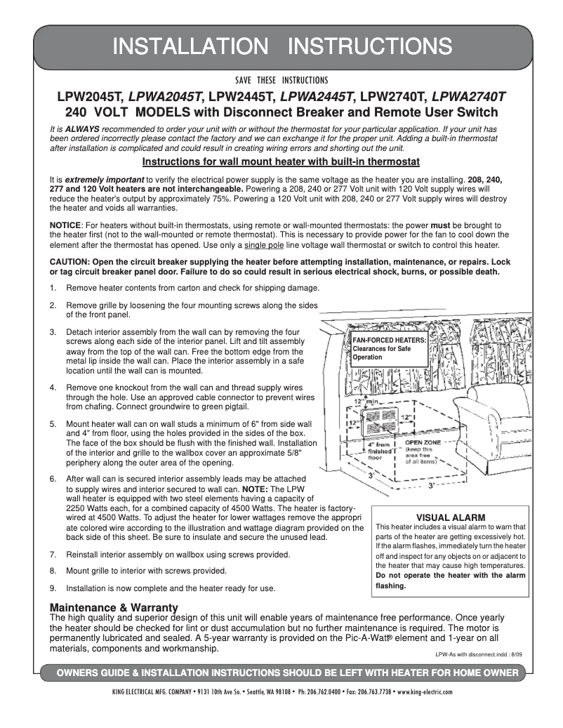 Page 1 of the manual User Manual King LPWA1227-TP-W