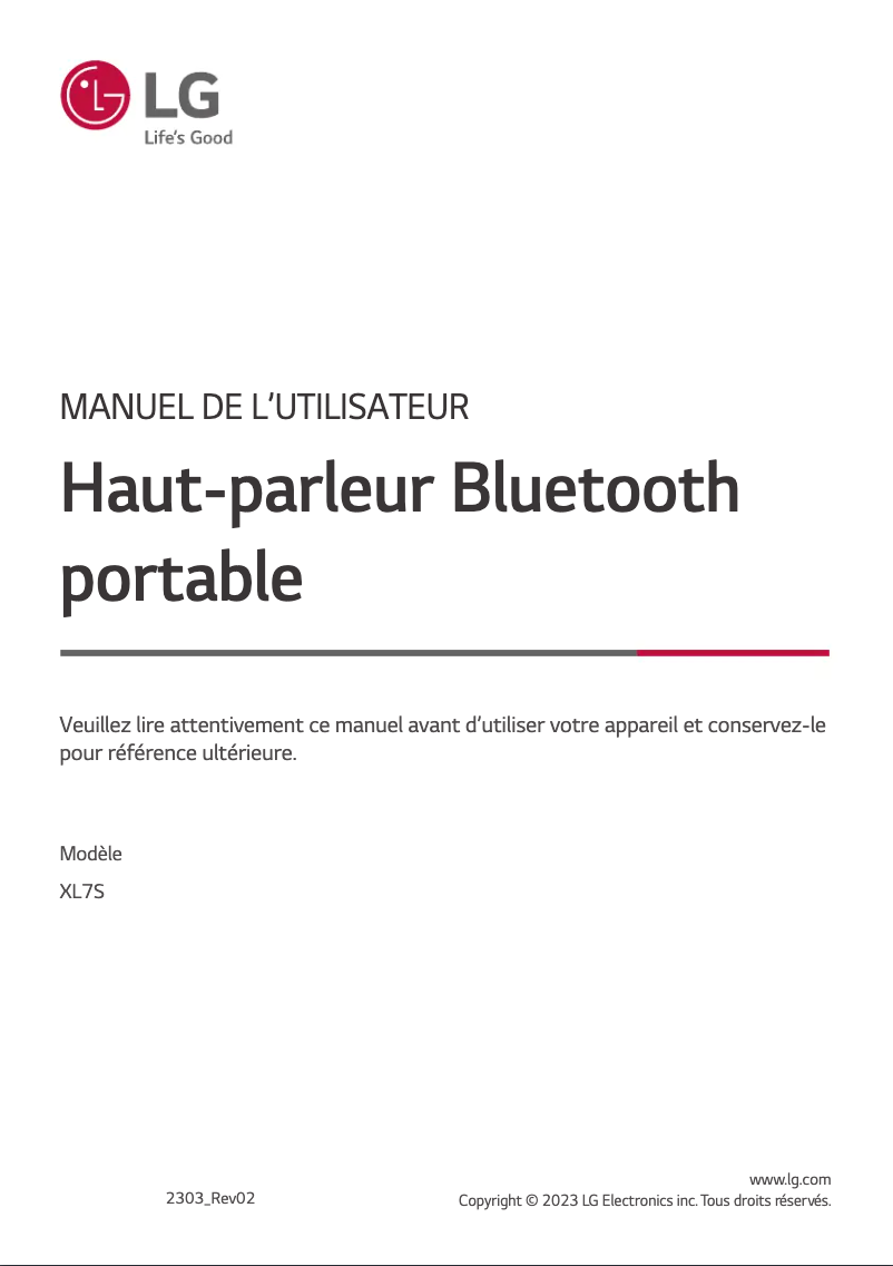 Page n°1 - Manuel utilisateur LG XL7S