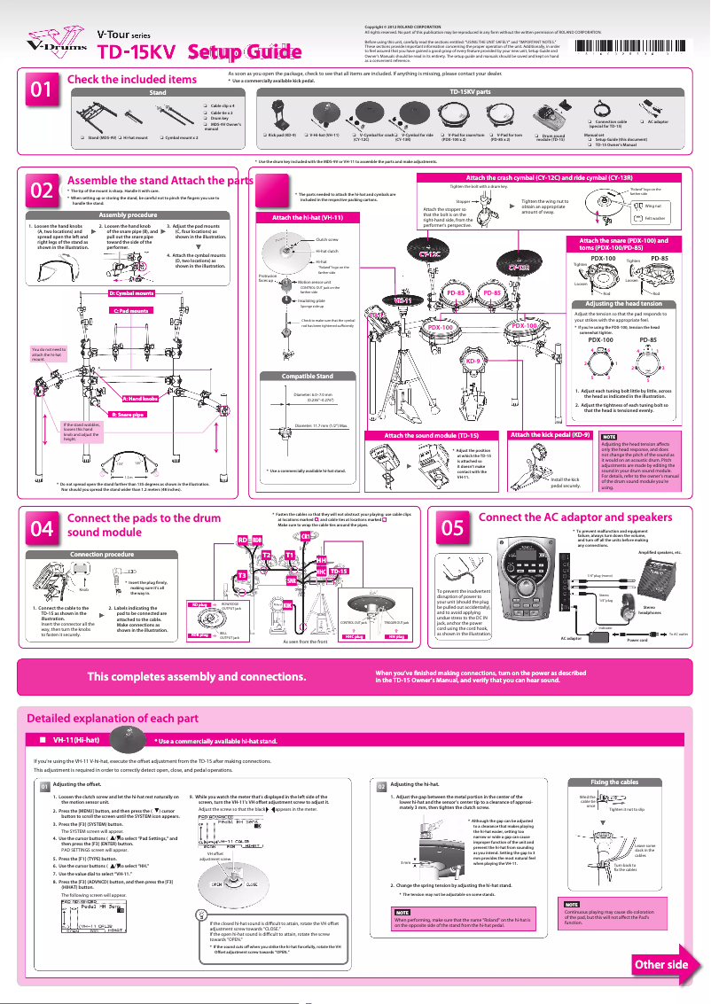Page n°1 - Instructions / montage Roland TD-15KV
