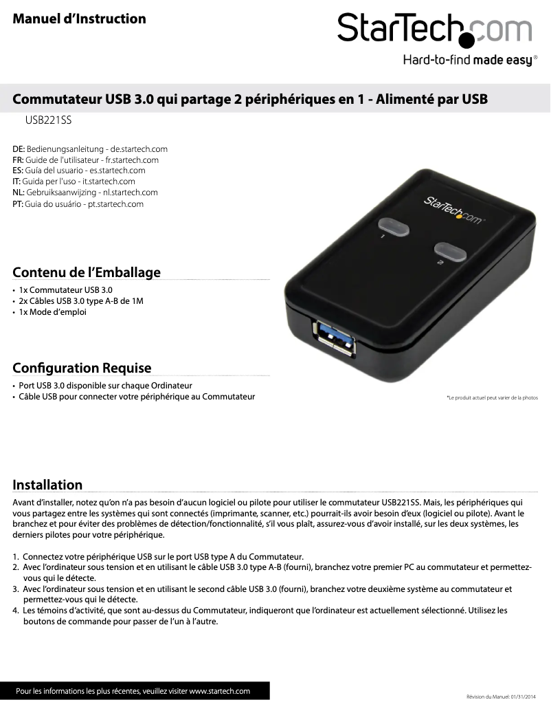 Image de la première page du manuel de l'appareil USB221SS