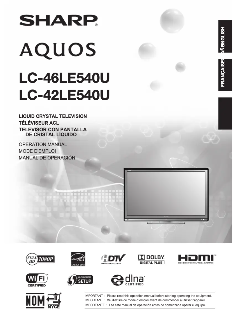 Page n°1 - Manuel utilisateur Sharp LC42LE540U