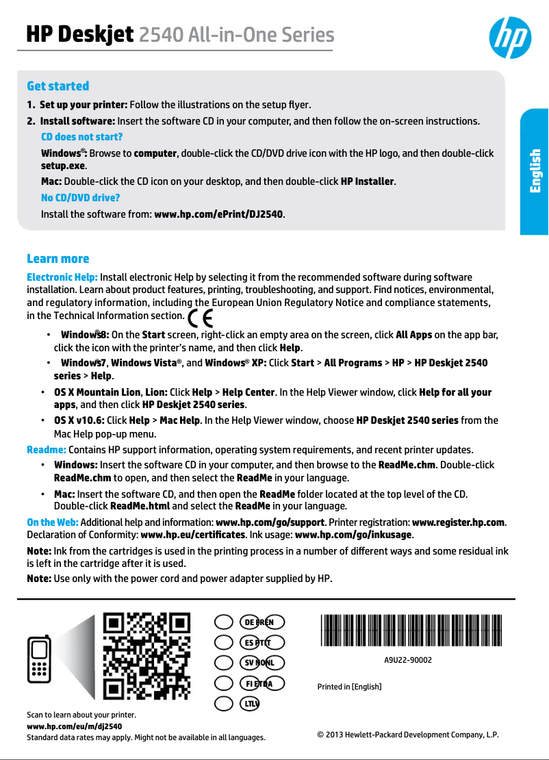 Image de la première page du manuel de l'appareil Deskjet 2548