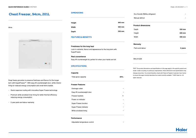 Image de la première page du manuel de l'appareil HCF201