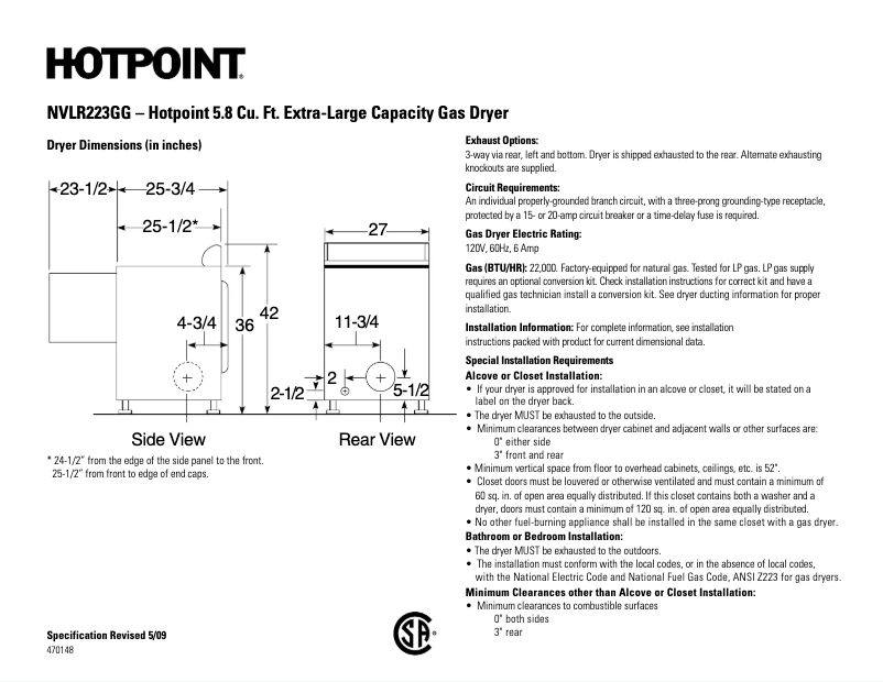 Page n°1 - Fiche technique Hotpoint NVLR223GGWW