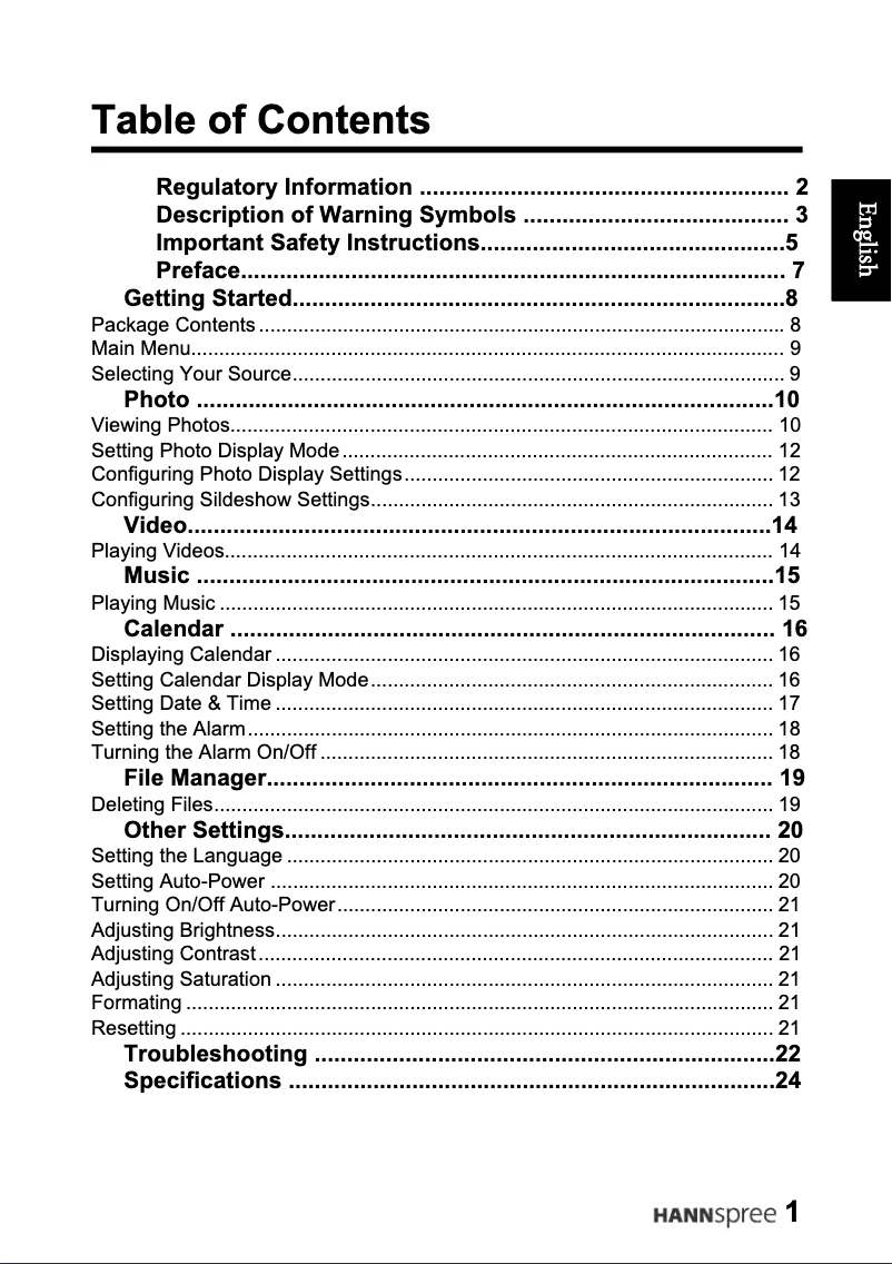 Page 1 de la notice Manuel utilisateur Hanns.G SD1073