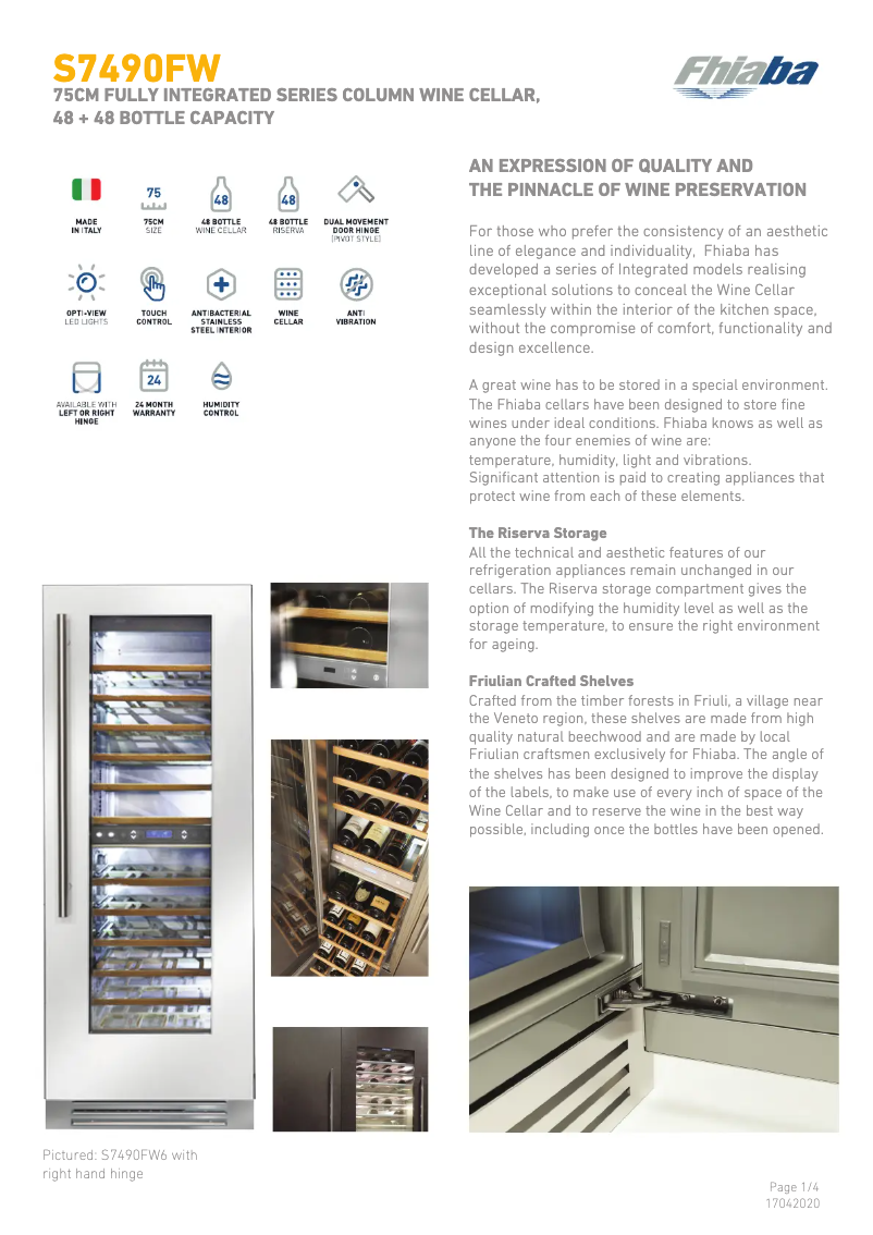 Page 1 de la notice Fiche technique Fhiaba S7490FW6