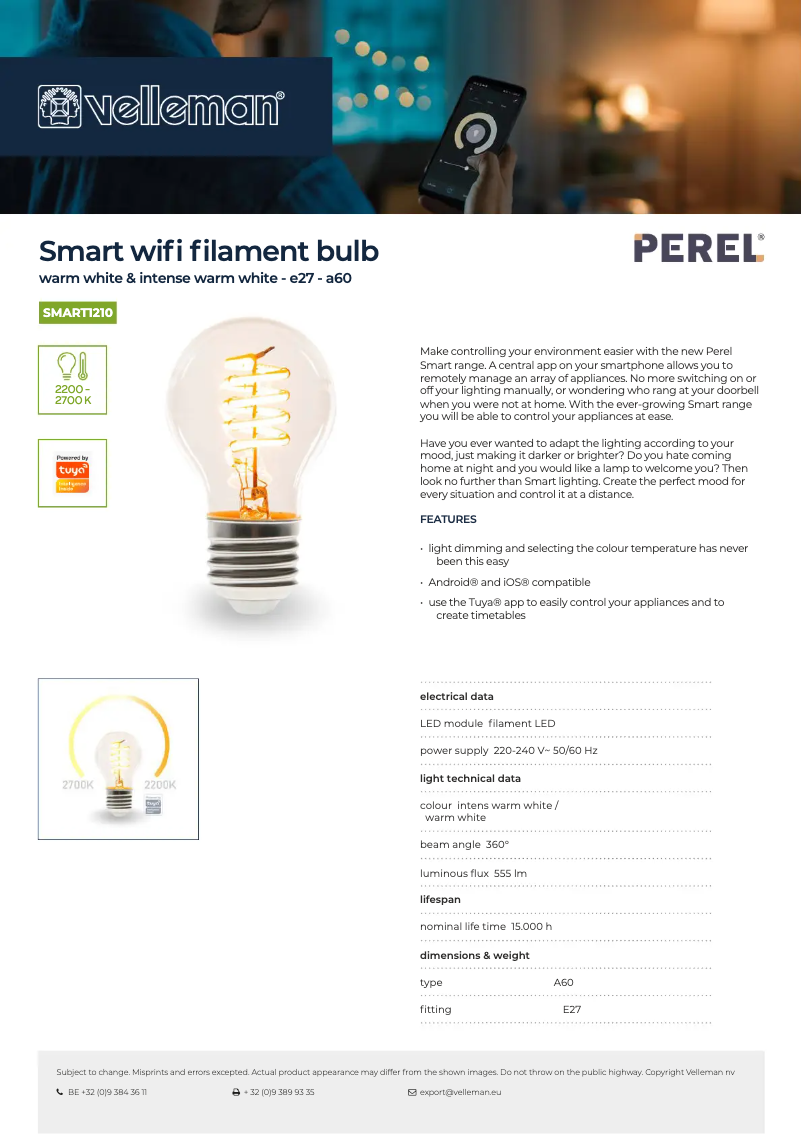 Page n°1 - Fiche technique Perel SMART1210