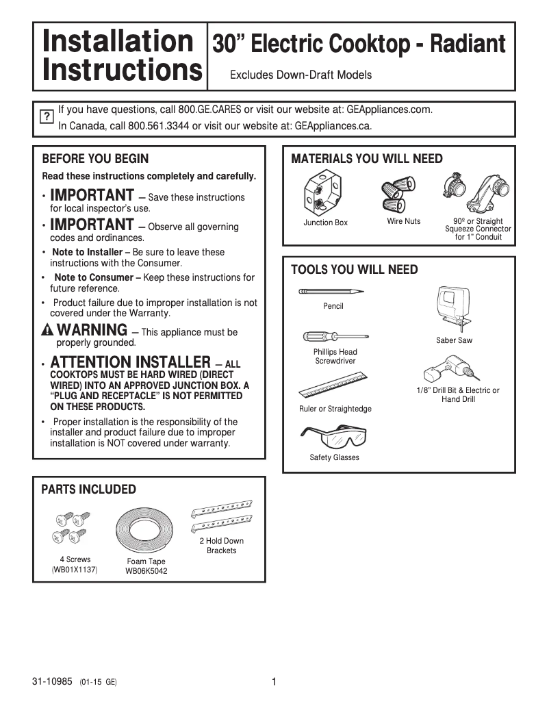 Page 1 de la notice Fiche technique GE Profile PP9030DJBB