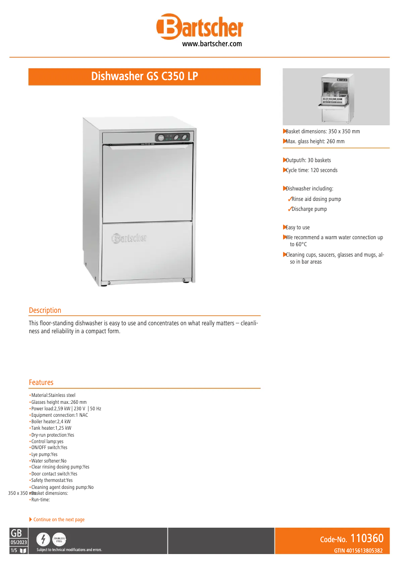 Image de la première page du manuel de l'appareil GS C350 LP