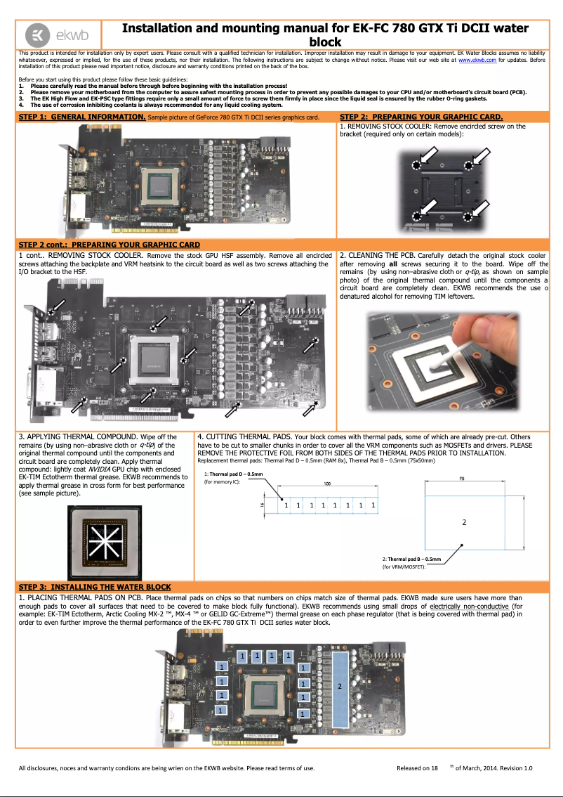 Page n°1 - Manuel utilisateur EK Water Blocks EK-FC780 GTX Ti DCII