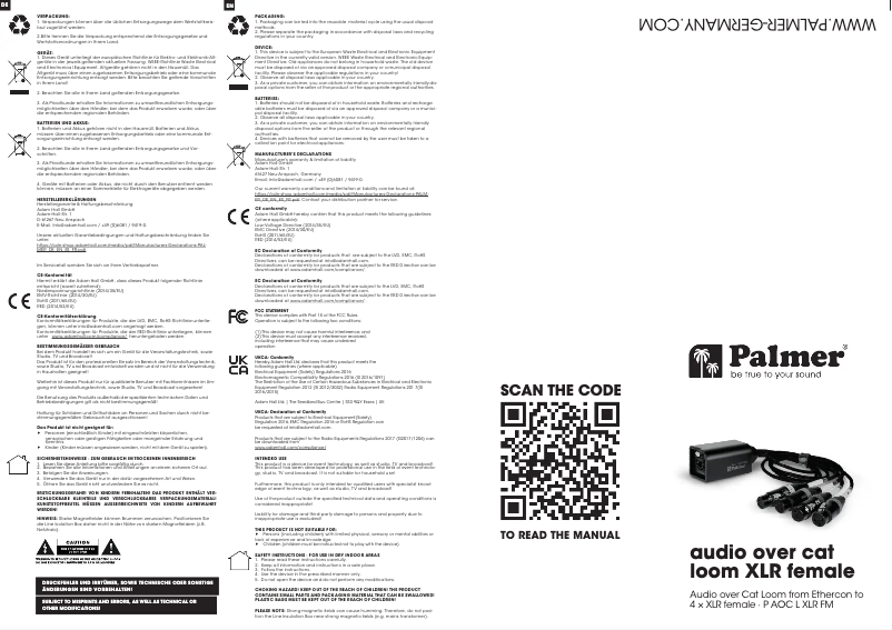 Page 1 de la notice Fiche technique Palmer AoC Loom XLRf