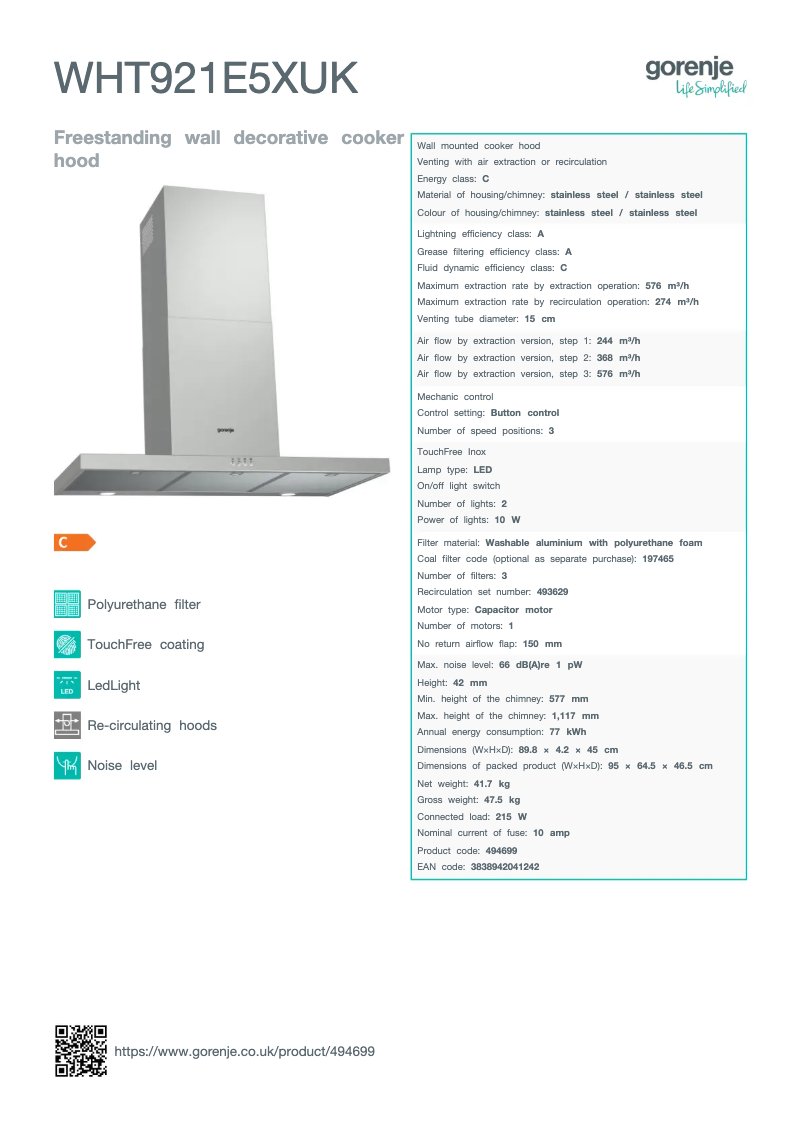 Página 1 del manual Ficha técnica Gorenje WHT921E5XUK