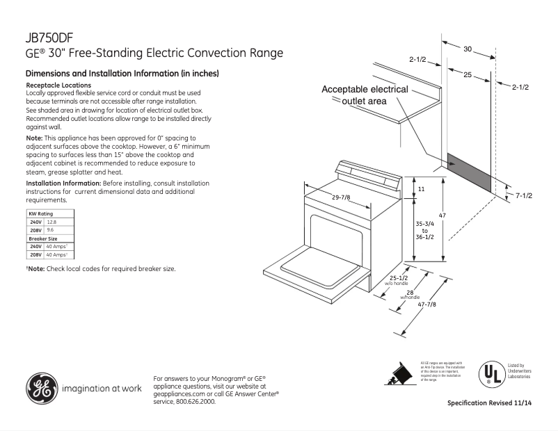 Page n°1 - Fiche technique GE JB750DFCC