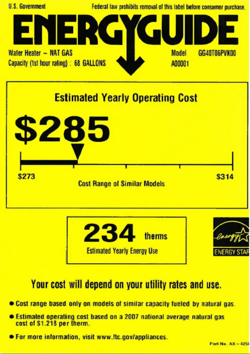 Page n°1 - Label énergétique GE GG40T06PVK