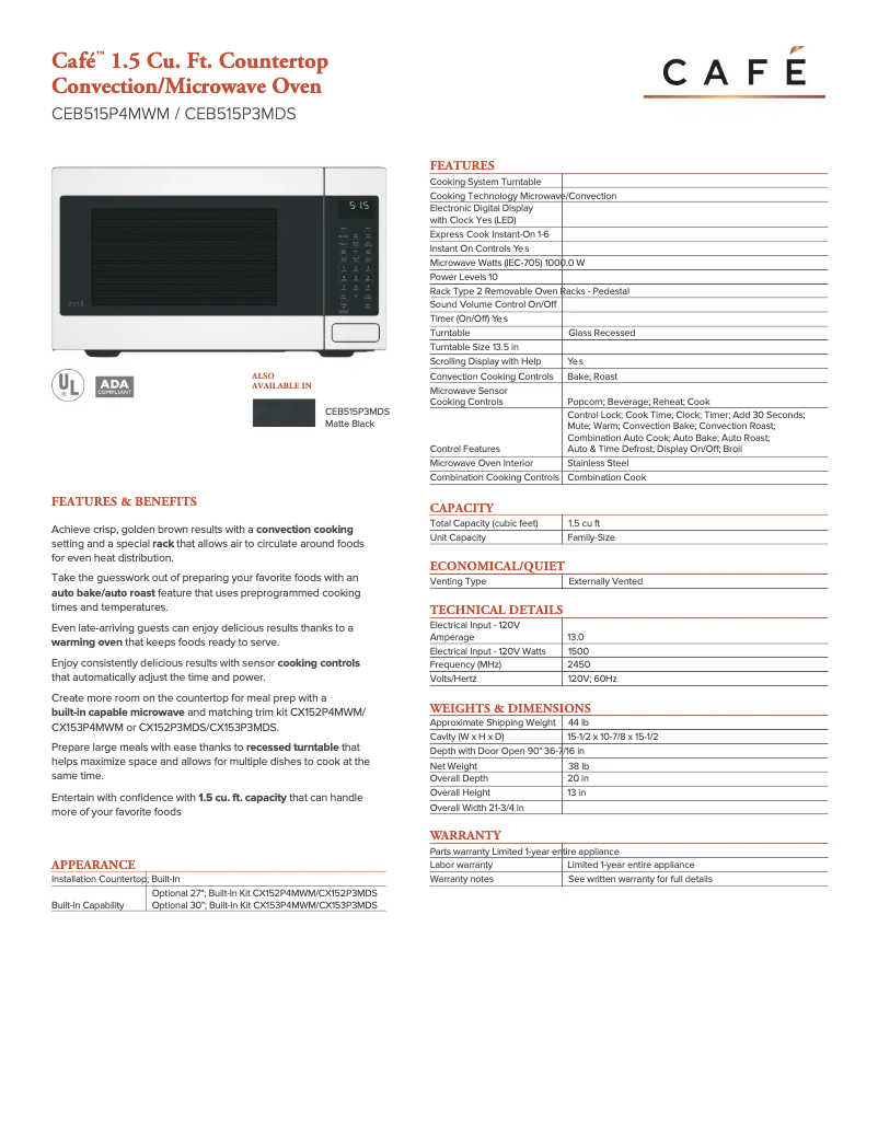 First page image of the manual for CEB515P4MWM