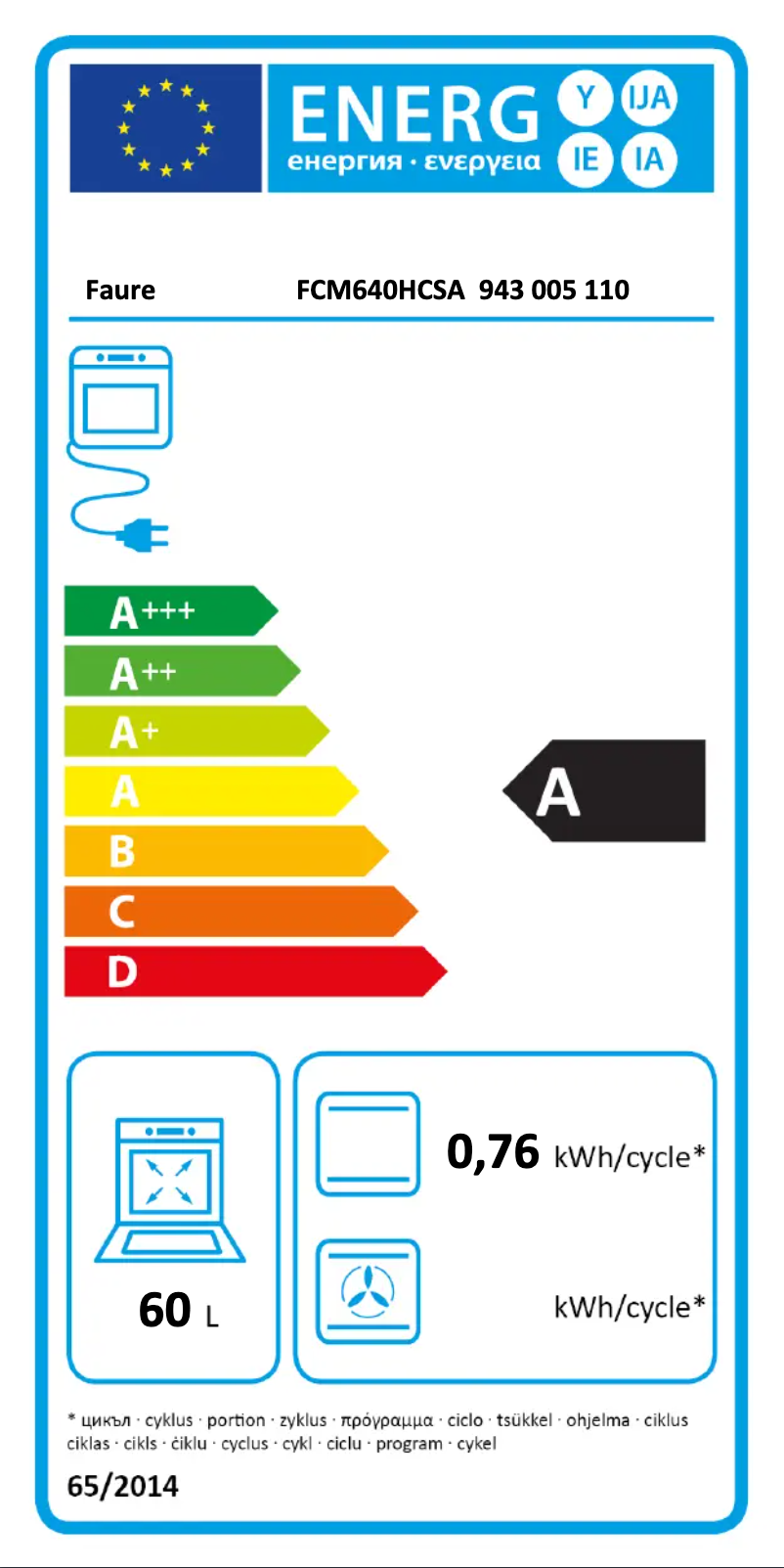 Página 1 del manual Etiqueta energética Faure FCM640HCSA