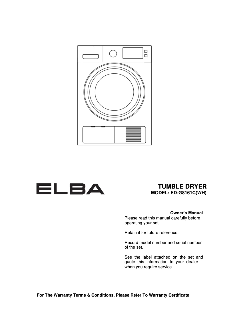 Page 1 de la notice Manuel utilisateur Elba ED-G8161C(WH)
