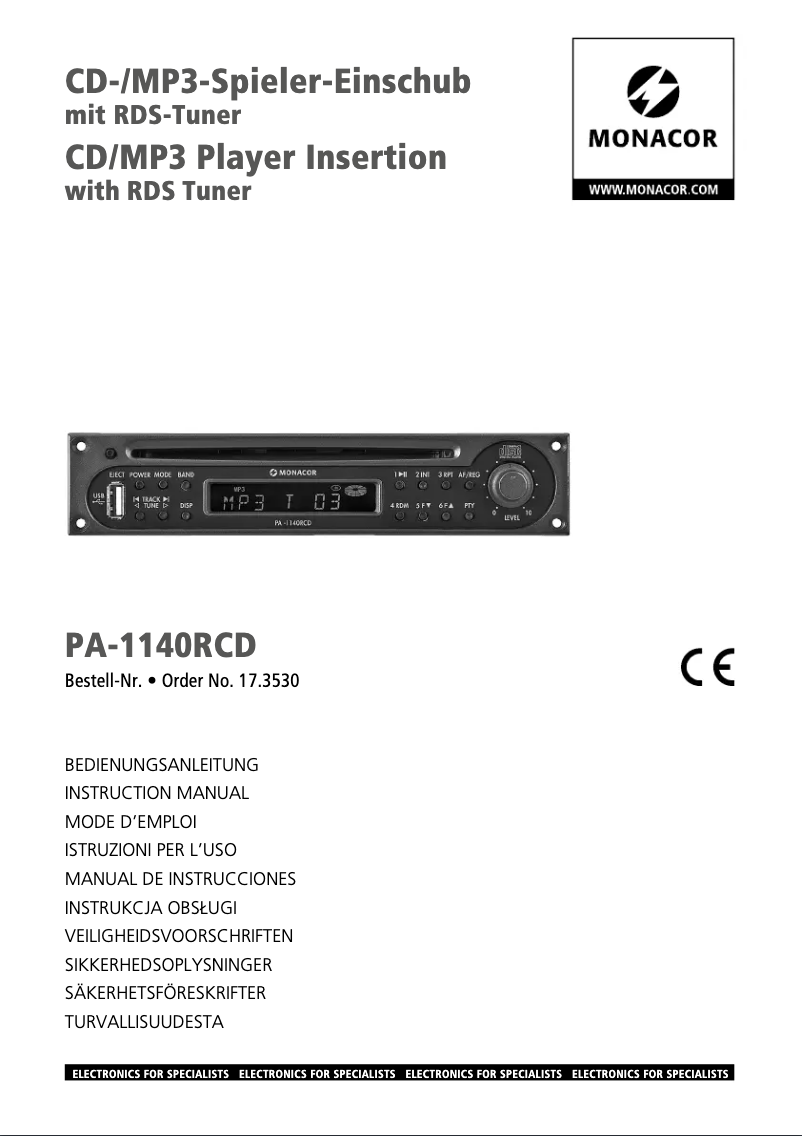 Image de la première page du manuel de l'appareil PA-1140RCD