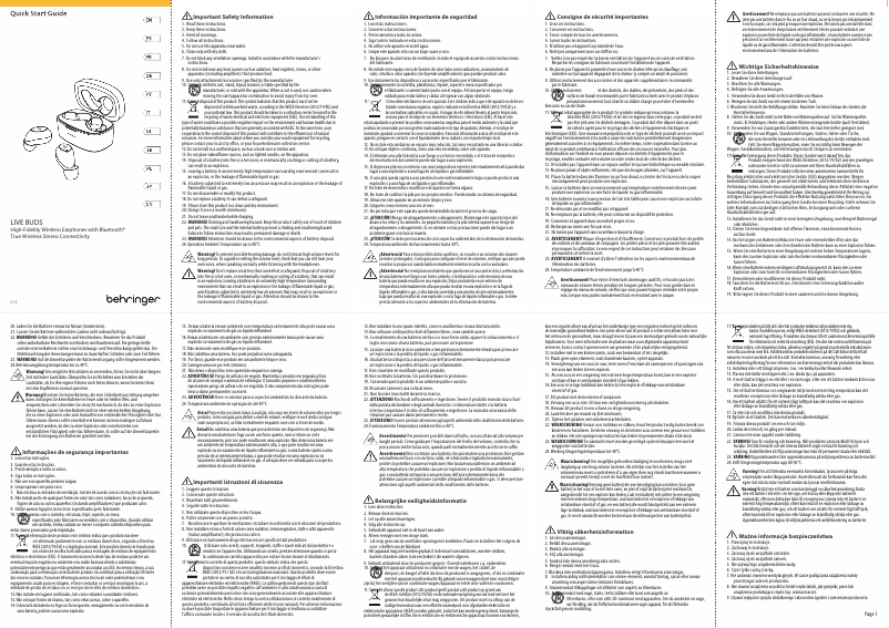 Page 1 of the manual Quick Start Guide Behringer Live Buds