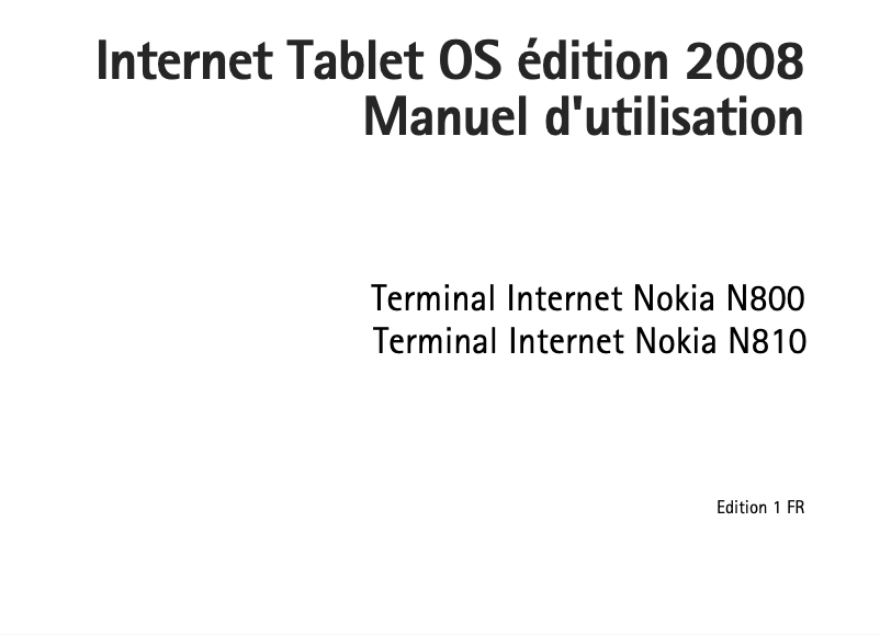 Page n°1 - Manuel utilisateur Nokia N800