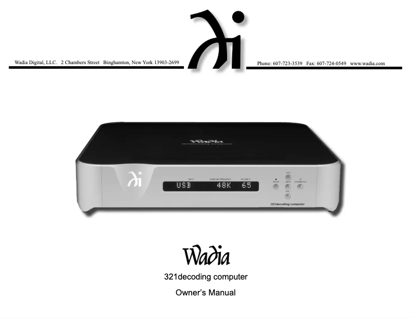 Page n°1 - Manuel utilisateur Wadia 321