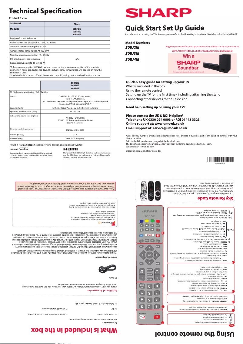 Page n°1 - Manuel utilisateur Sharp 50BJ2IE