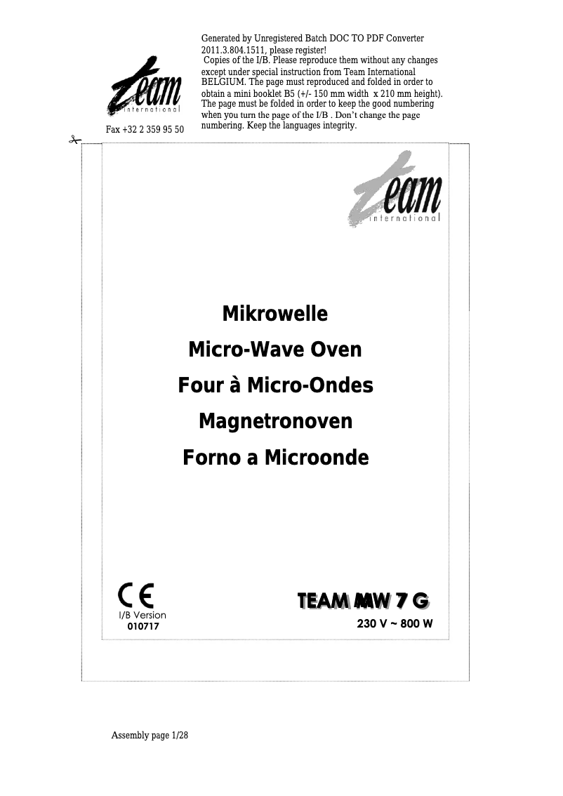 Image de la première page du manuel de l'appareil MW 7
