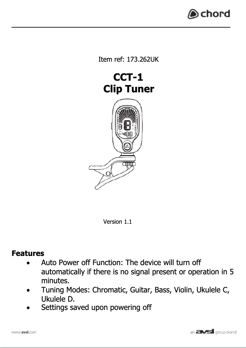 Page 1 de la notice Manuel utilisateur Chord CCT-1