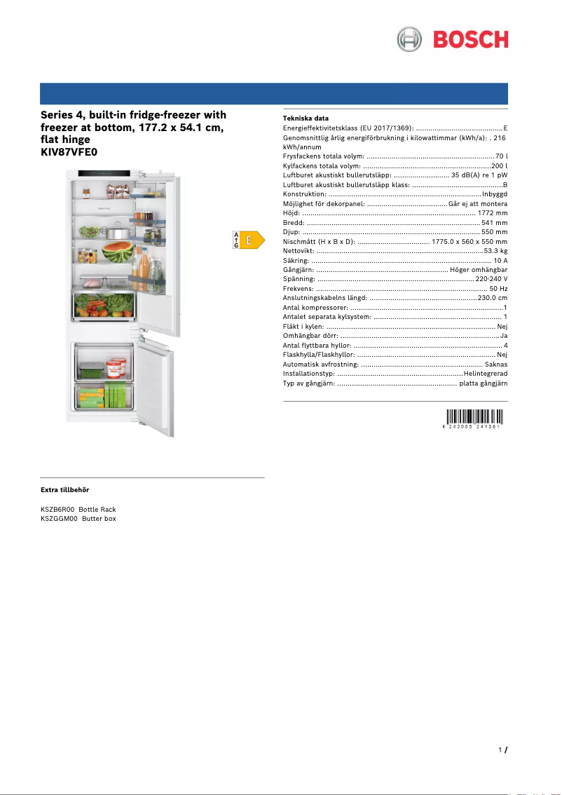 Página 1 del manual Ficha técnica Bosch KIV87VFE0