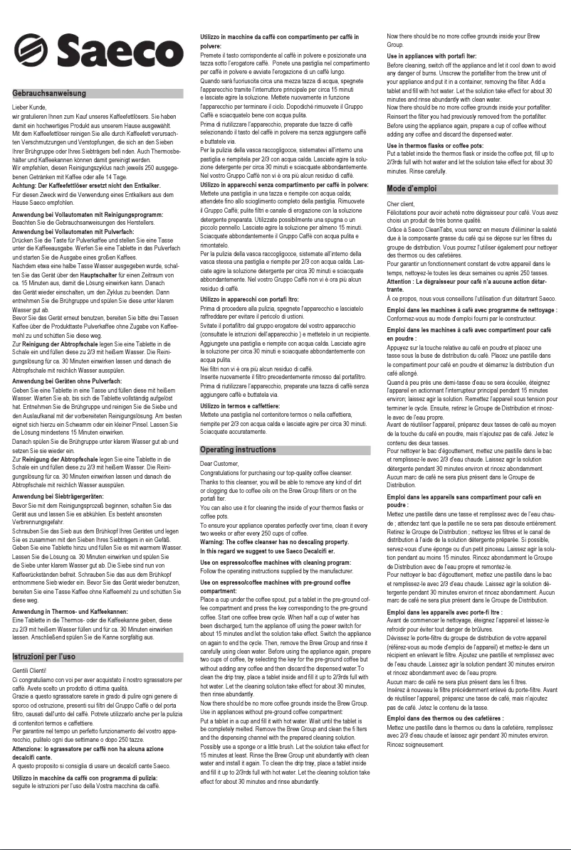 Imagen de la primera página del manual del dispositivo Saeco RI9125