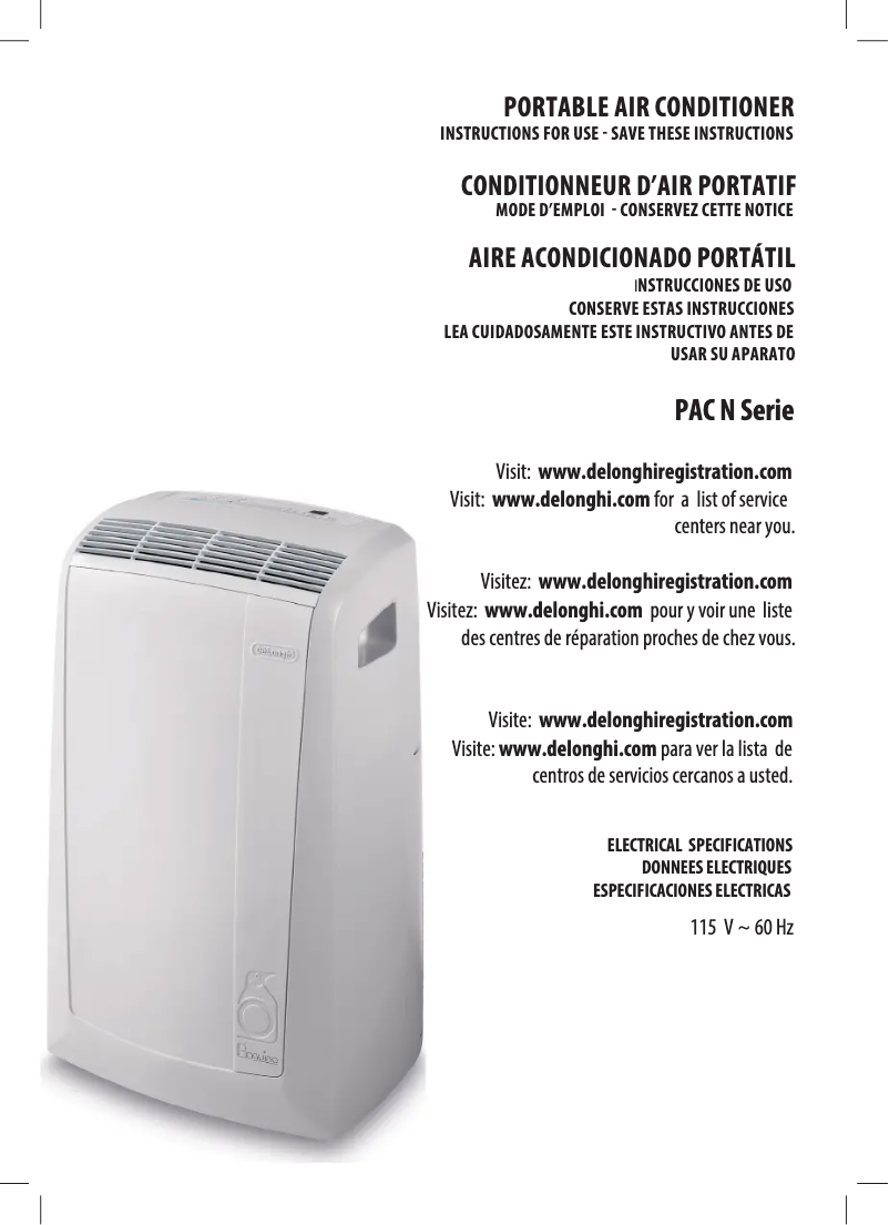 Page n°1 - Manuel utilisateur DeLonghi PACN270GN