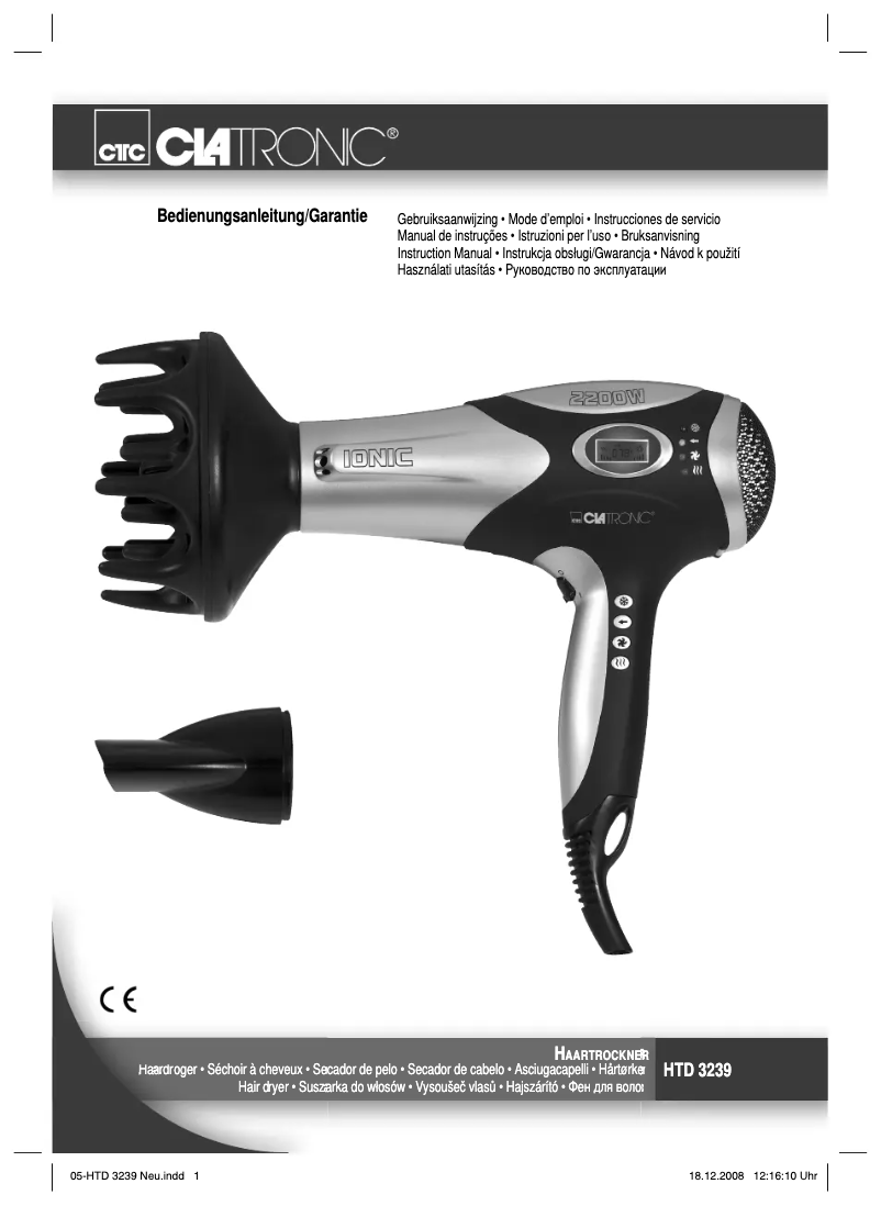 Page 1 de la notice Manuel utilisateur Clatronic HTD 3239