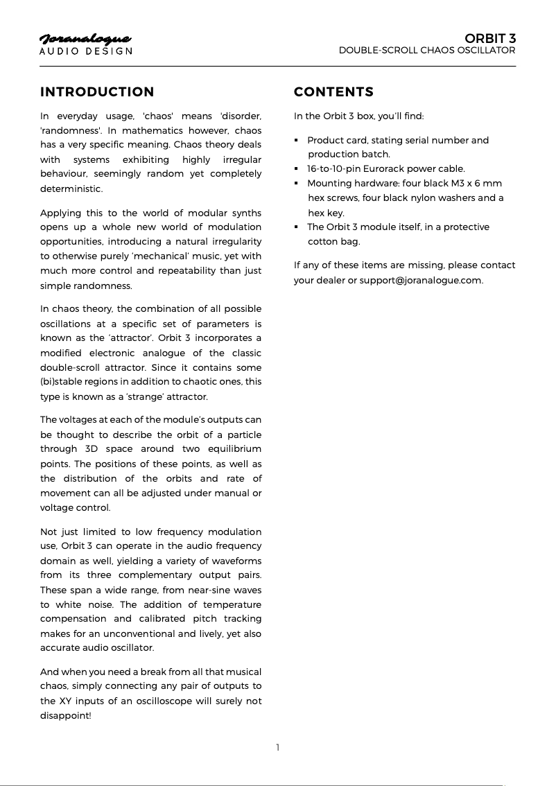 Page 1 de la notice Manuel utilisateur Joranalogue Orbit 3