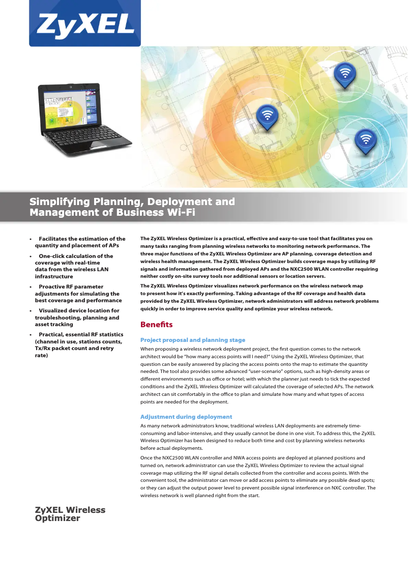 Page 1 de la notice Fiche technique ZyXEL Wireless Optimizer