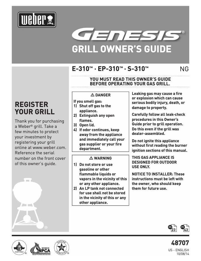 Page 1 de la notice Instructions / montage Weber Genesis S-310