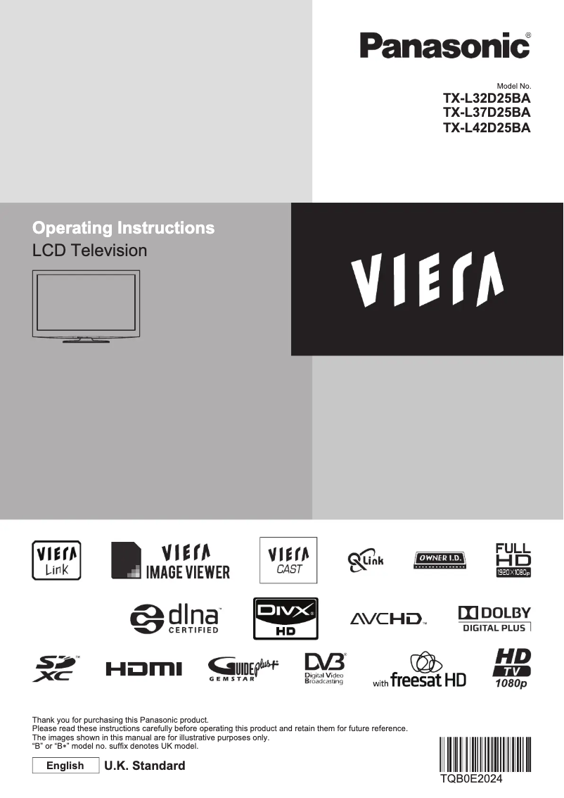 Page 1 de la notice Manuel utilisateur Panasonic Viera TX-L37D25BA