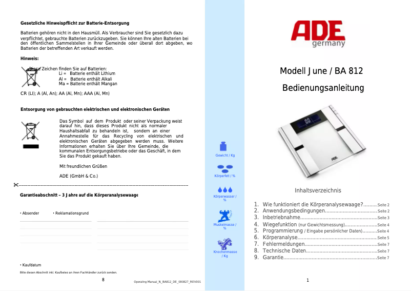 Page 1 de la notice Manuel utilisateur ADE June BA 812