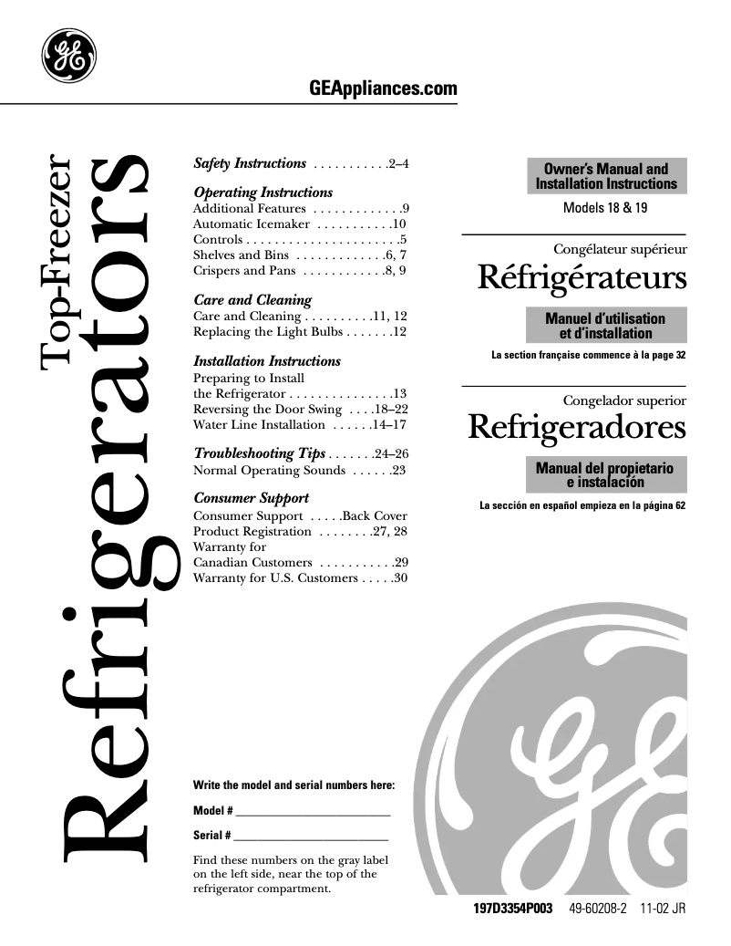 Page n°1 - Guide d'installation GE GTS18DBMLCC