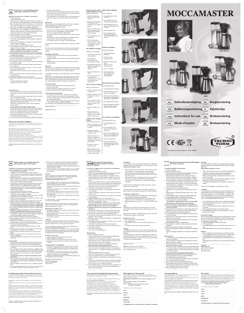 Image de la première page du manuel de l'appareil Moccamaster KTB 741