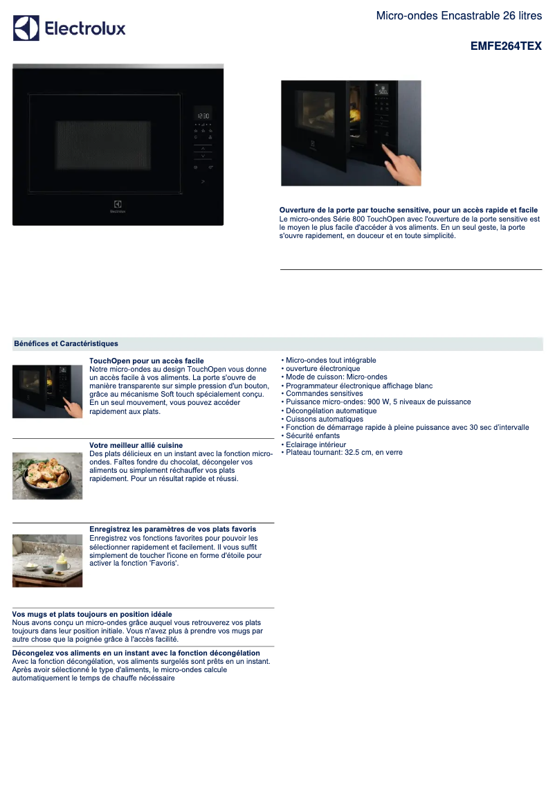 Page 1 de la notice Manuel utilisateur Electrolux EMFE264TEX
