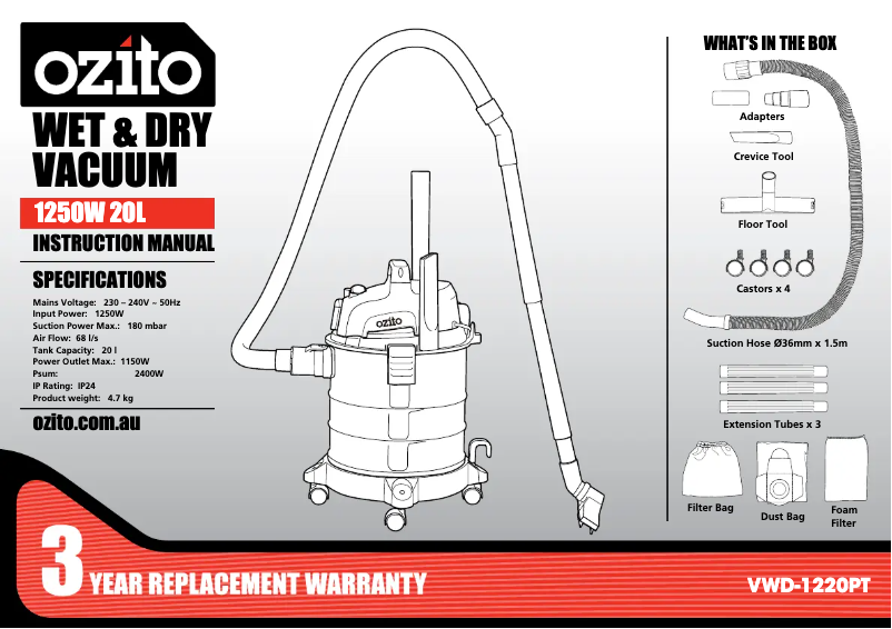 Page n°1 - Manuel utilisateur Ozito VWD-1530