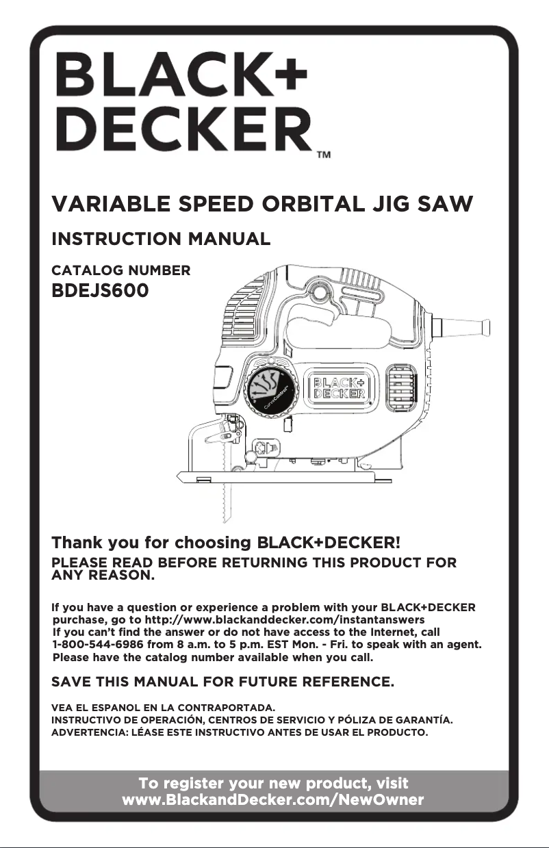 Page n°1 - Manuel utilisateur Black & Decker BDEJS600