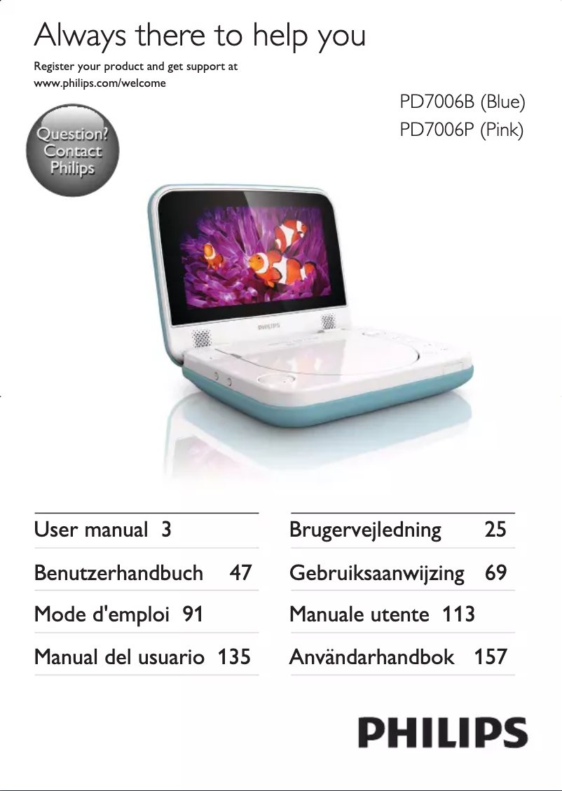 Page 1 de la notice Manuel utilisateur Philips PD7006B