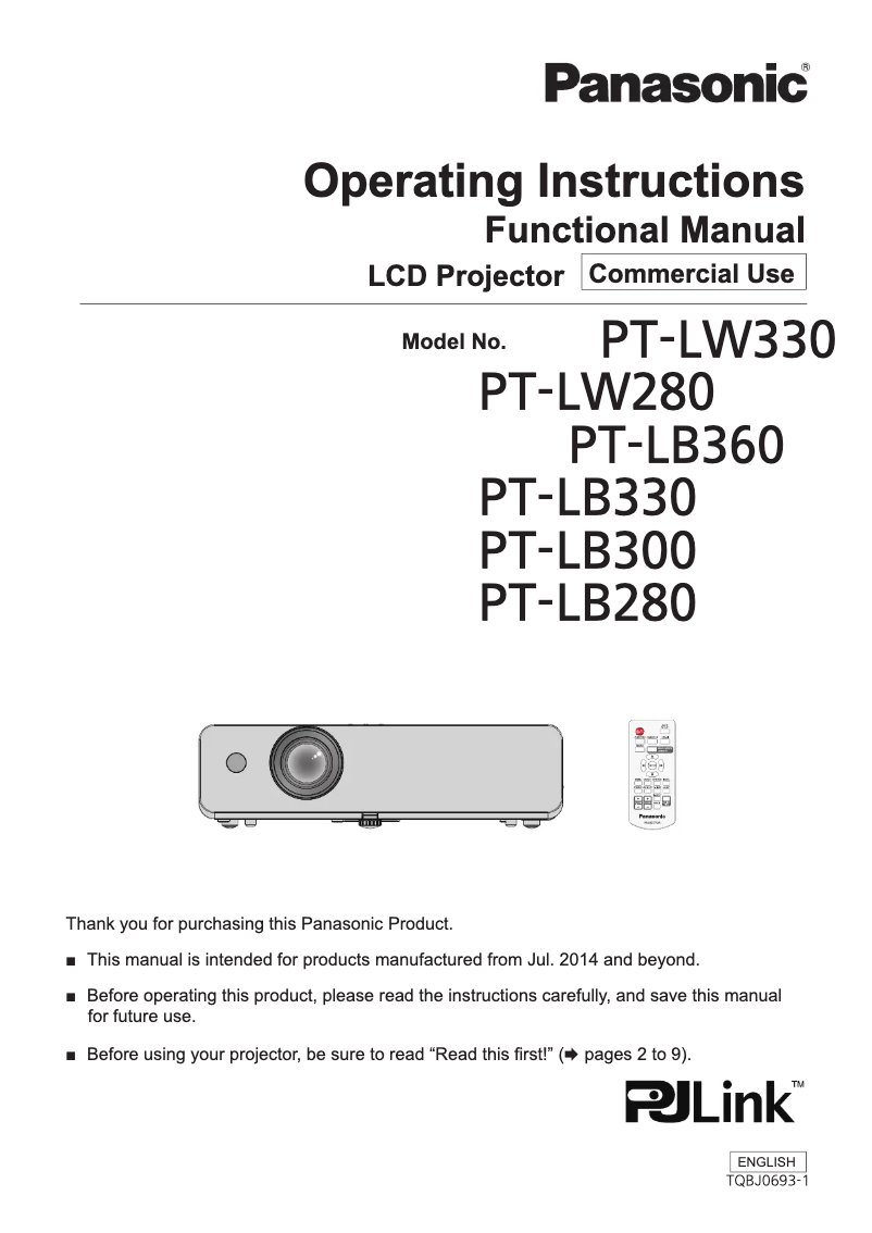 Image de la première page du manuel de l'appareil PT-LB360