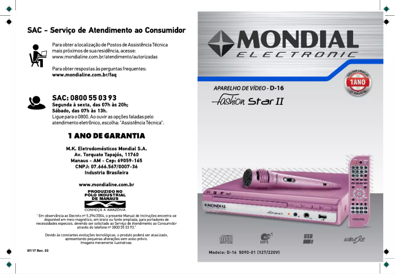 Page n°1 - Manuel utilisateur Mondial D-16