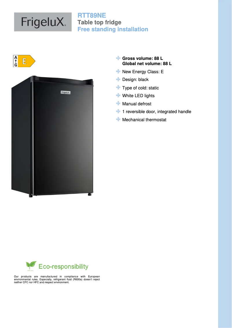 Page n°1 - Fiche technique FrigeluX RTT89NE