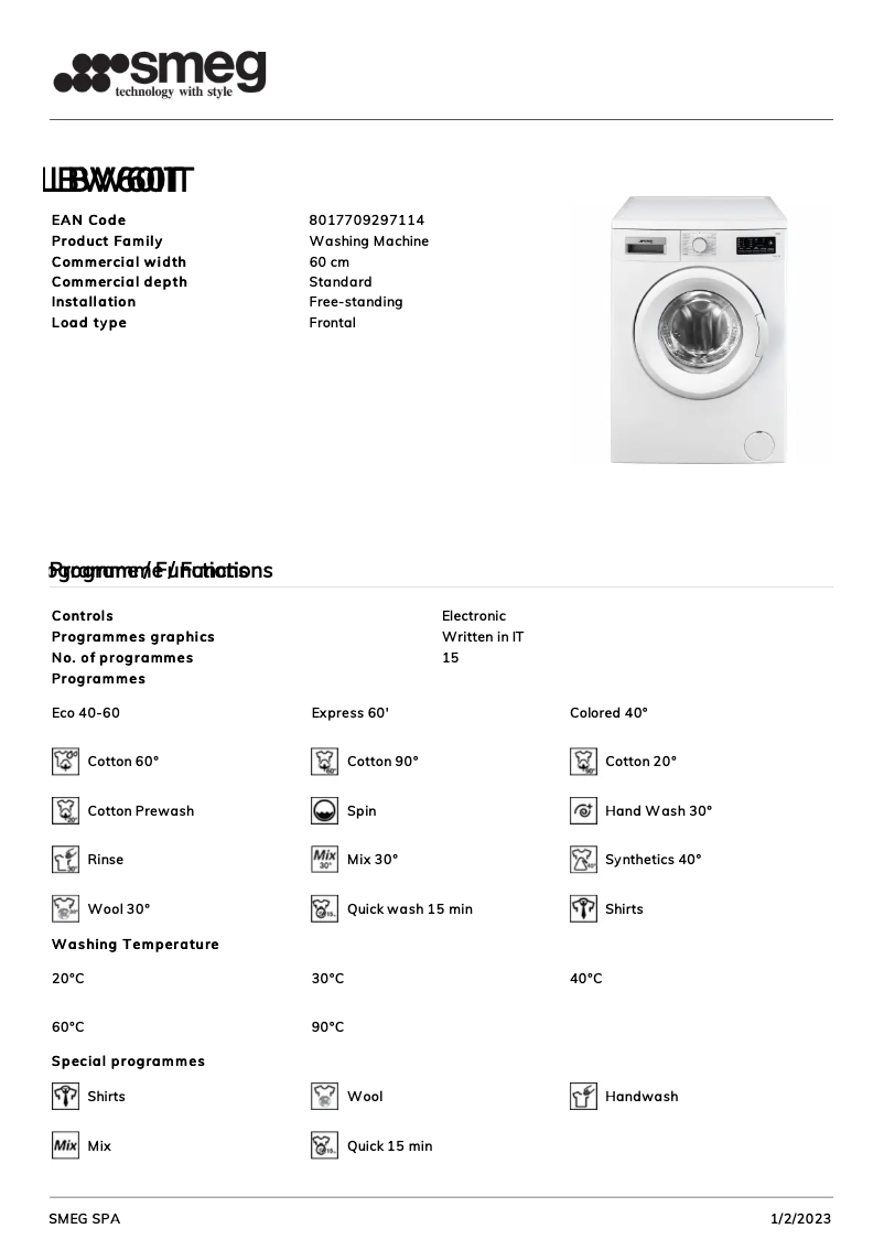 Página 1 del manual Folleto Smeg LBW60IT