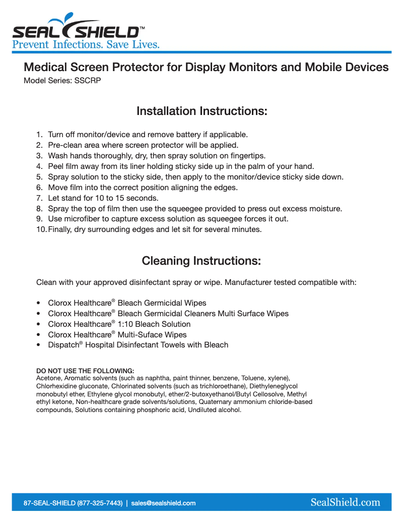 Page n°1 - Manuel utilisateur Seal Shield SSCRP