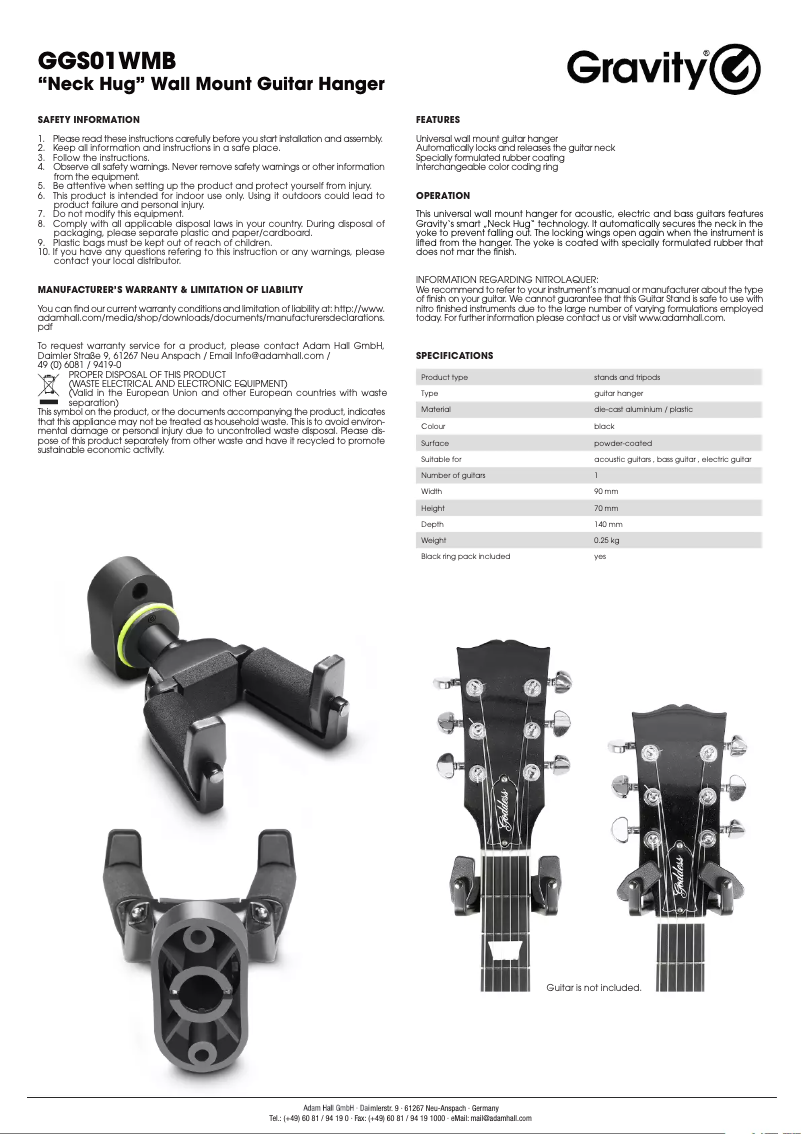 Page 1 de la notice Manuel utilisateur Gravity GS 01 WMB