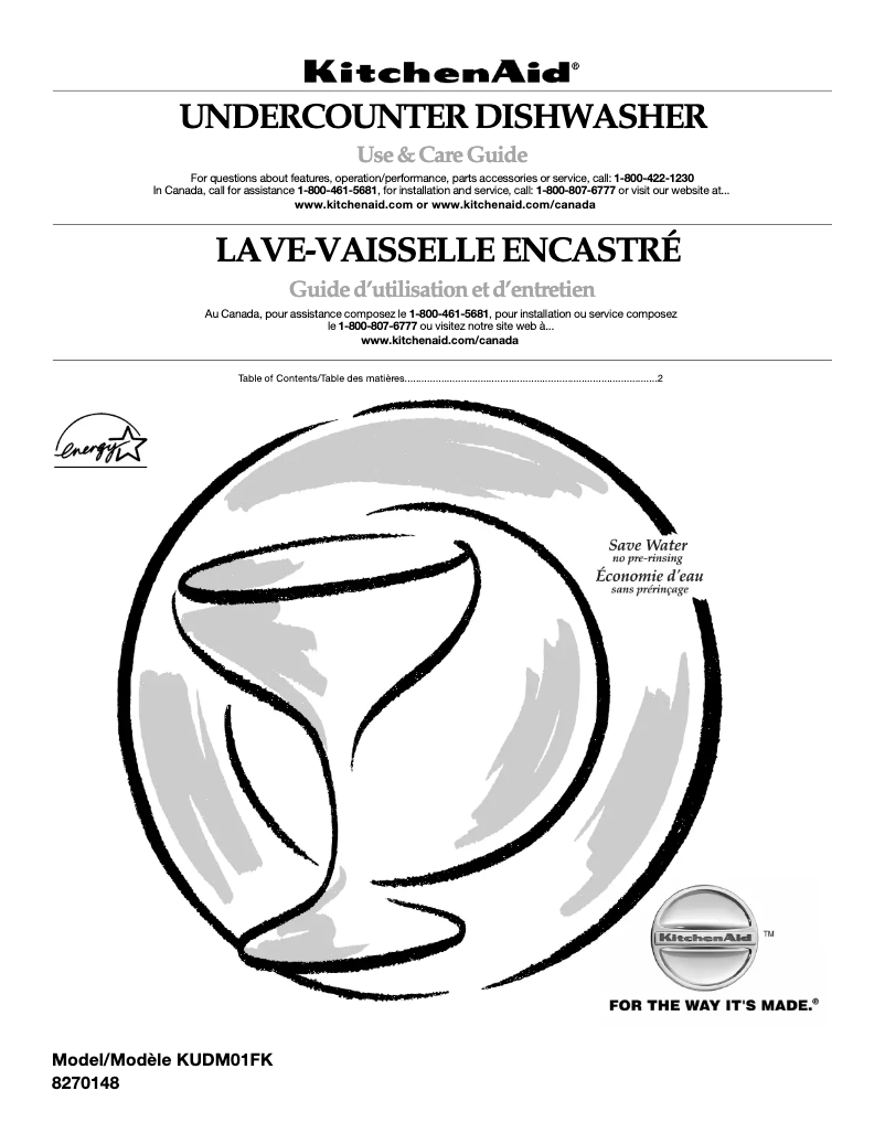 Page 1 de la notice Manuel utilisateur KitchenAid KUDM01FKSS0